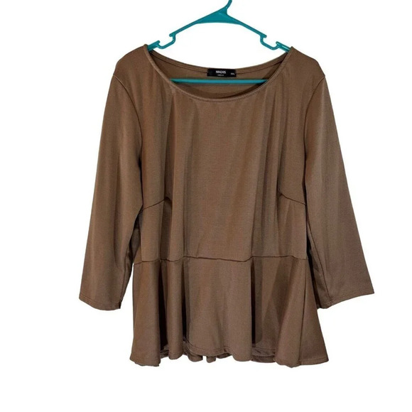 Ninexis Light Brown Peplum Blouse Plus Size XXXL Stretch 3/4 Sleeves Pullover - Picture 1 of 4